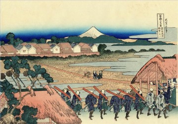 Hokusai Pintura al %C3%B3leo - el fuji visto desde el barrio gay en senju Katsushika Hokusai japonés